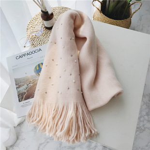 Autumn and winter nail bead tassel Super pull super soft small plaid scarf large shawl cashmere thermal scarf