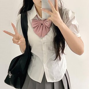 Original School Style Jk Shirt for Women, Genuine College Style Waist-Cinching Long-Sleeve Uniform White Shirt with Pleated Skirt Set