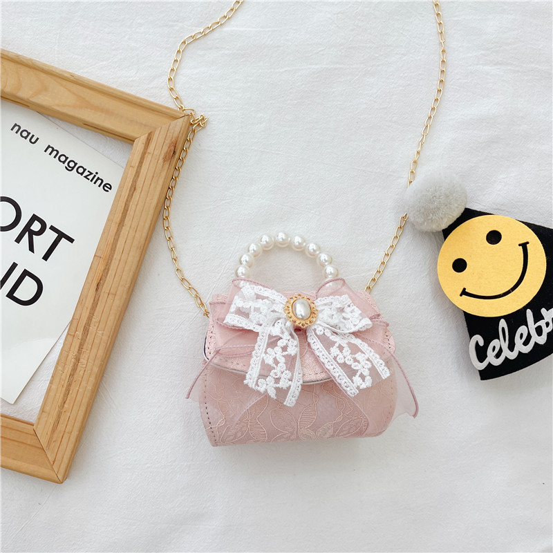Children's Pearl Handbag Girls' Fashion Bow Crossbody Bag Chanel Style Princess Chain Shoulder Bag Accessories Bag