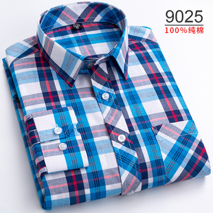 Fashion Trendy Flower Plaid Shirt Cotton Spring and Autumn Top Super plus size Cotton Thin Youth Men's Long Sleeve Shirt