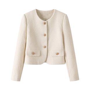 Black High-end Chanel Style Coat Women's 2024 Autumn New French Design All-match Crewneck Coat Women's Clothing