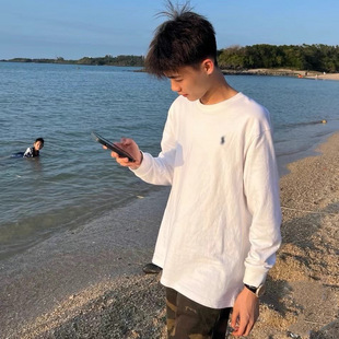 RL Pony Embroidered Cotton Solid Color Round Neck Long Sleeve T-Shirt Casual Men and Women Couple Base Shirt Cross-border Foreign Trade