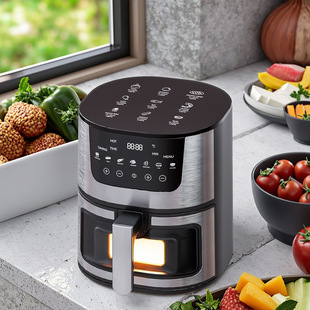 [Zhongshan Factory] 800W High Power 6L Large Capacity Stainless Steel Visual Window Computer Air Fryer Oem
