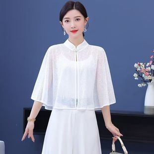 Cheongsam Шаль снаружи солнцезащитный крем рубашка летняя тонкая куртка из ледяного шелка короткая ретро плащ с юбкой