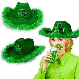 Factory in stock Irish Green Clover Cowboy Hat St Patrick's Day Green Rap Cowboy Hat