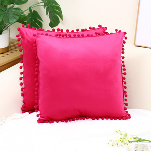 Cross-border wholesale ins style modern minimalist ball lace pillow velvet solid color sofa cover fur ball cushion cover