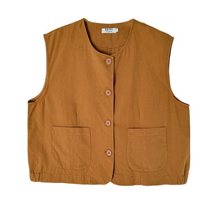 Real shot 2024 autumn new round neck frock vest coat women's loose slim casual sleeveless waistcoat