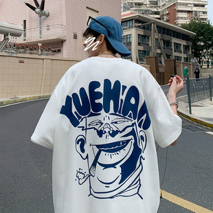 New 2023 Summer Hong Kong style fashion brand retro hip hop men's cartoon letter cotton plus size short sleeve t-shirt for men and women