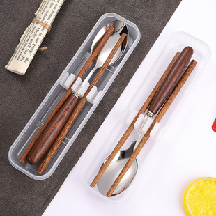 New Solid Wood High-end Tableware Two-piece Student Diet Chopsticks Spoon Office Ins Internet Popular Portable Tableware