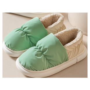 Cotton Slippers Women's Autumn and Winter Wearing fleece-lined Indoor Household Warm Thick Bottom Waterproof Non-slip Bag Heel Moon Shoes for Women