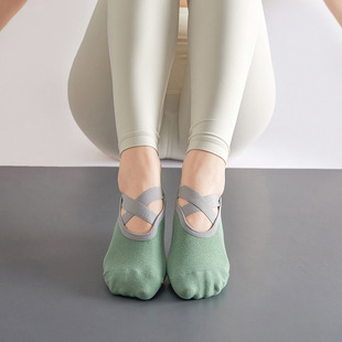 Spring and Summer Backless Non-slip Yoga Socks Women's Solid Color Cotton Sweat Absorbing Dance Socks ins Trendy Fitness Cross Strap Floor Socks