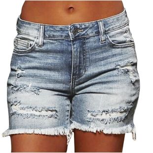 Cross-border Export 2023 Aliexpress Amazon European and American Trendyy Ripped Tassel Denim Shorts Slimming Look Women's Hot Pants