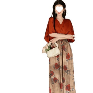 Niche Design Ethnic Style Fake Two-Piece Red Dress, Retro Holiday Exotic Style, Beautiful Long Skirt with Elegant