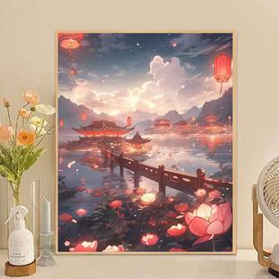 DIY digital oil painting wholesale stall animation panda cartoon landscape night market coloring painting hand-painted coloring characters
