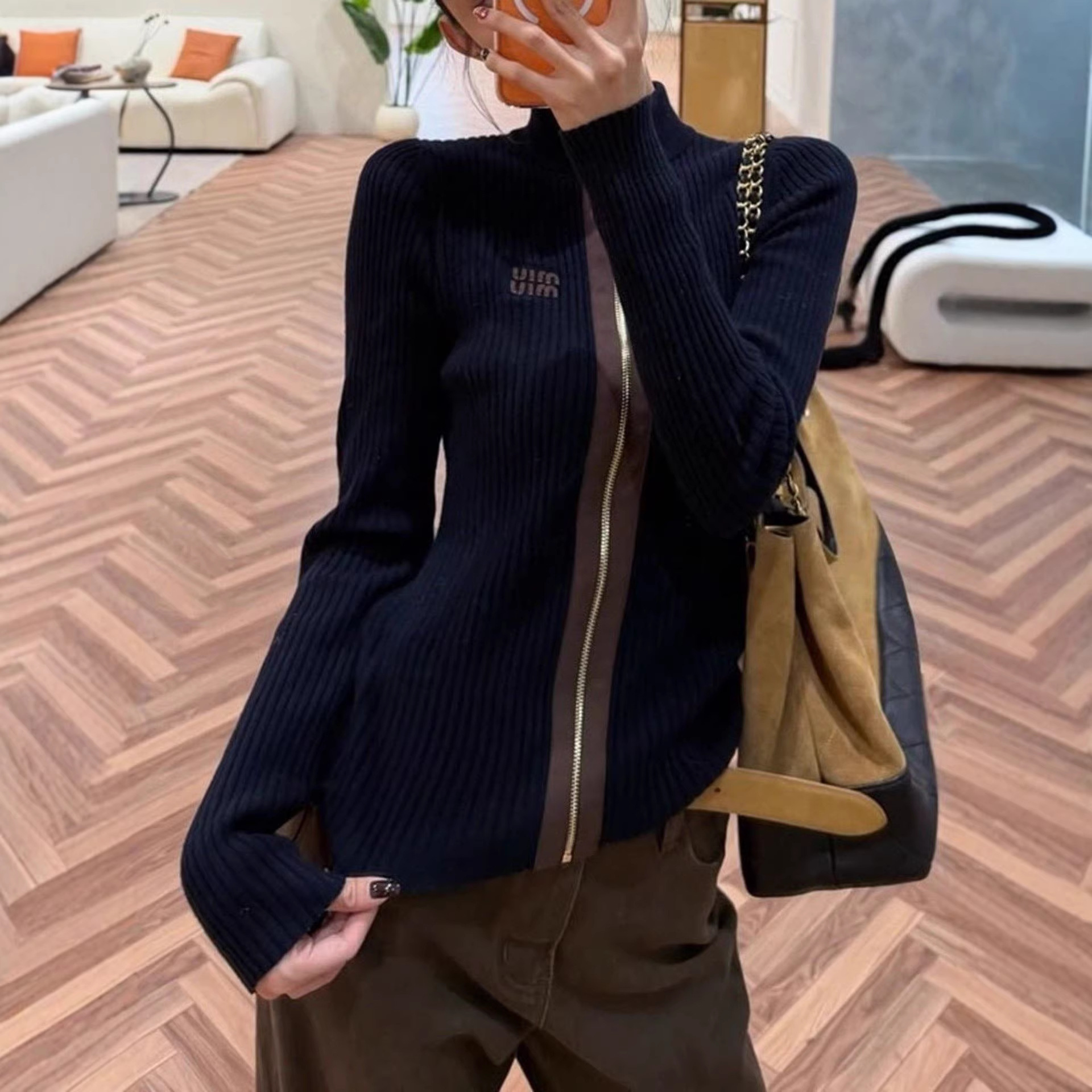 Dark Blue Half-High Collar Skin-Friendly Stylish Inner Knit Sweater 2025 Winter New Fashion Slim Fit Slimming Top for Women