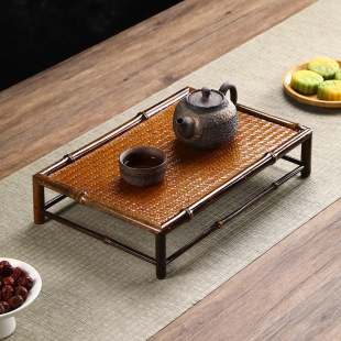 Bamboo mat tea shed Chinese style stove tea cooking Zen plum deer bamboo eaves decoration storage rack double-layer tea cup holder