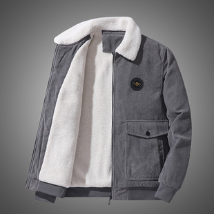 2023 New Winter Lambskin fleece-lined Thickened Cotton-padded Clothes Men's Youth Lapel Cotton-padded Coat Corduroy Jacket Coat
