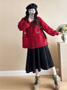 Pregnant women suit 2023 new Korean fashion autumn and winter thick sweater cardigan belly skirt pregnant women two-piece set