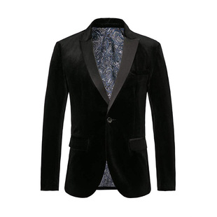 AliExpress Spring and Autumn Men's Casual Slim-fit Golden Velvet Suit Jacket Small Suit Trendy Youth Dress Color-block Men's Jacket