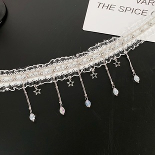 Star Tassel Pendant White Lace Choker Collar Women's Fashion Punk Niche Collar Chain Neck Ring Accessories Trendy