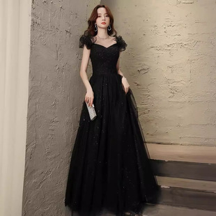 Black Evening Dress Dress Women's High-end Light Luxury High-end Banquet Host Adult Ceremony Graduation French Art Examination Performance Dress
