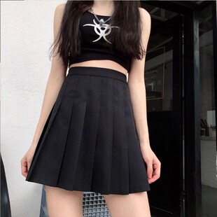 Gray pleated skirt women's summer black A- line skirt high waist small umbrella skirt slimming skirt large size fat girl