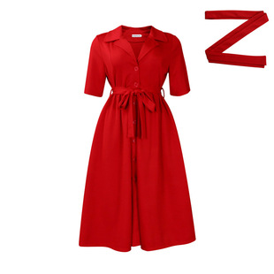 African women's clothing 2024 summer new fashion suit collar short sleeve solid color waist large pendulum foreign trade dress