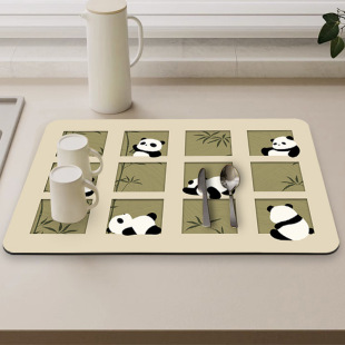 Cute Panda Kitchen modern minimalist diatom mud draining mat Bar water absorbing square table mat chopsticks draining mat