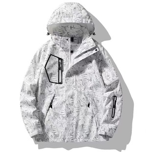 Thin camouflage waterproof mountaineering suit windproof coat men's logo printed outdoor Three-proof hooded assault clothing wholesale