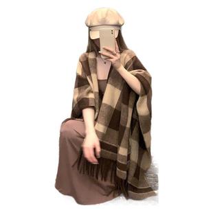 Plate [Scottish Girl] Material 2.2m Wool Plaid Shawl Cape Coat Women's Autumn and Winter Shawl