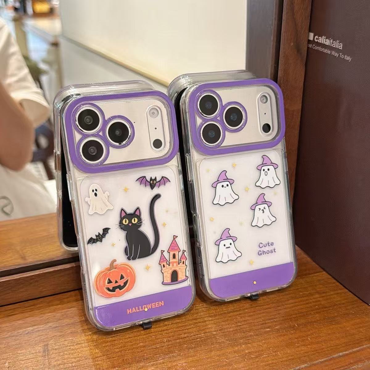 Light-up Magic Little Ghost Halloween Phone Case for Apple 17 Pro Max, Glowing 16-Sensor Flashing Protection