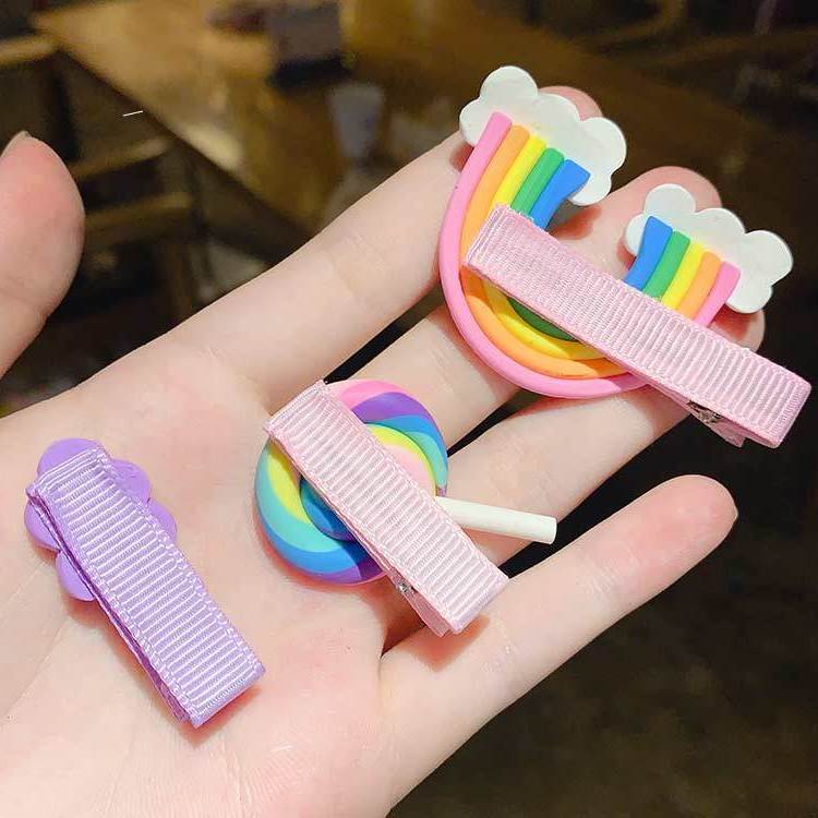 3 Piece Set Children's Rainbow Hairpin Children's Hair Accessories Broken Hair bb Clip Girls' Side Fringe Clip Baby Girls' Headwear