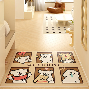 Cute Puppy Entrance Door Mat Door Non-Slip Wash-Free Foot Mat Cartoon Entrance Cuttable Leather Door Mat