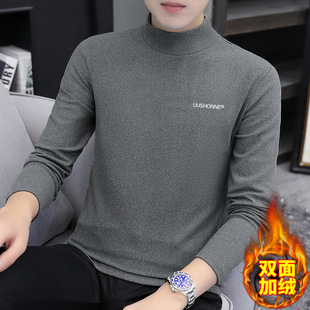 Double-Sided Velvet Winter Base Shirt Men's Long-Sleeved T-Shirt 2025 New Mid-Collar Spring and Autumn Half-High Collar Warm Top