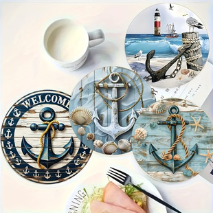 Cross-border Amazon New Posidon Plate Creative Gift Wooden Tea Cup Mat Ship Anchor Marine Shell Colored Coaster