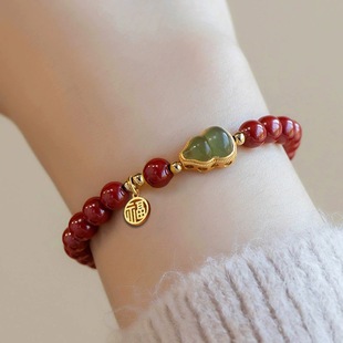 Cinnabar Bracelet Women's Life Year Ping An Gourd Bracelet Fulu Wealth String Beads Jewelry Low Content Purple Gold Sand