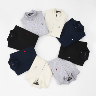 Autumn and Winter Polo Men's Sweat Half Zipper Collar Cotton Pony Couple's Casual Paul Thin Long Sleeve in stock