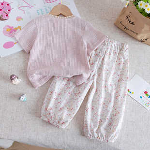 Girls' suit 2025 New Summer Children's Korean-style Sweet Floral Short-sleeved T-shirt Baby Girls' Lair Pants suit