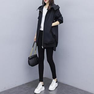 Non-lining 2023 Spring and Autumn Korean Khaki Loose Casual Hooded Coat Women's Mid-length Black Elegant Coat