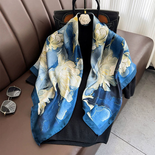 Cross-border Spring and Summer 2025 Fashion Geometry Rehab 90 Large Square Versatile Outer Shawl Printed Headscarf Wholesale