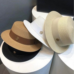 Comgen Knme Summer French High-end Small Top Hat Women's Straw Hat Seaside Sunshade Sunscreen Straw Hat