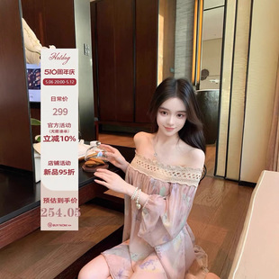 Hotdog Hot Dog Spicy Phalaenopsis Sakura Sweet Lazy Atmosphere Shoulder Pink dress Female