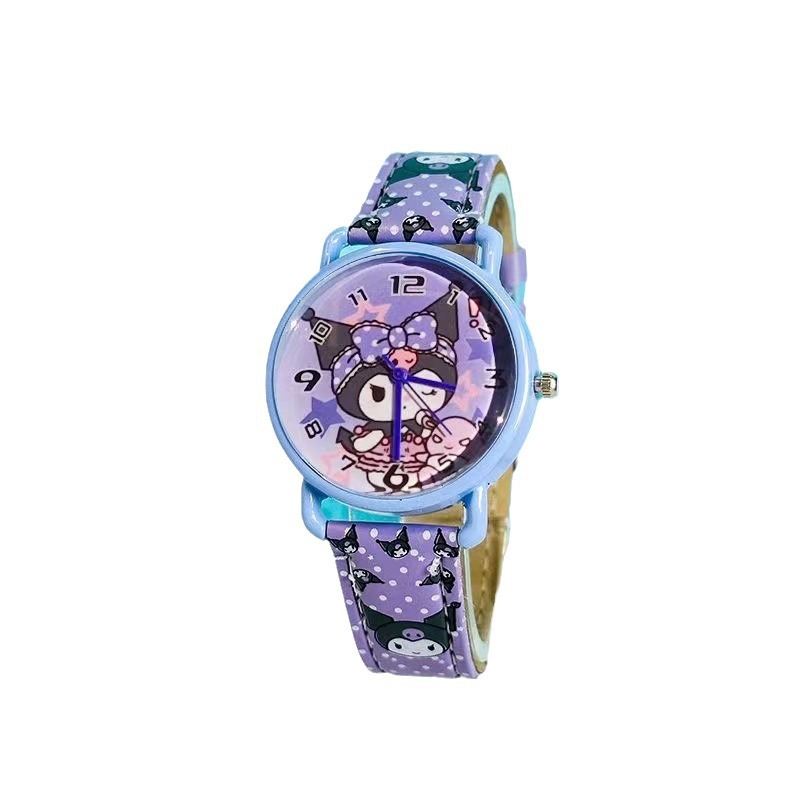 New Sanrio watch with Kuromi dial, PU alloy cartoon wristwatch, quartz watch, gift for students.