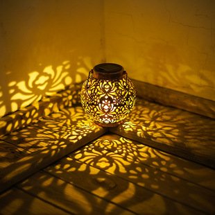 Solar Iron Lantern Hollow Lamp Outdoor Waterproof Garden Lamp Decorative Landscape Garden Lawn Lamp Ornaments Hanging Lamp