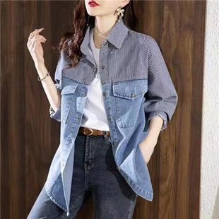 Denim mid-length coat for women Spring and Autumn 2023 new popular design sense small beautiful fashion top