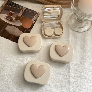 ins milk tea warm color simple contact lens box couple box beauty pupil box care box three-dimensional love as388