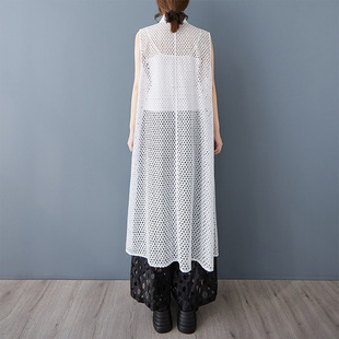 Real Shot Summer New Loose plus size Mesh Stitching Casual Simple Sweet Sleeveless Shirt dress
