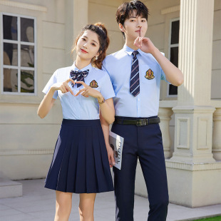 jk Uniform Summer College Style Blue Pleated Skirt Set 2023 New Retro Style Uniform for Men and Women