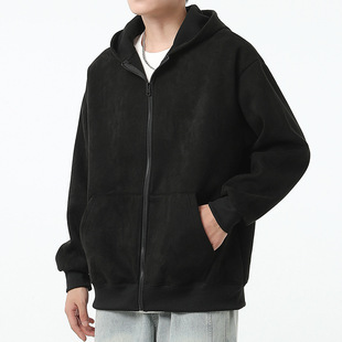 Suede cardigan sweater men's autumn and winter New hooded loose American casual jacket couple jacket top