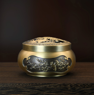 Brass Flat Bottom Incense Stove Household Indoor Incense Way Sandalwood Stove Carved Incense Stove Tea Ceremony Incense Stove Collection Wholesale Agency